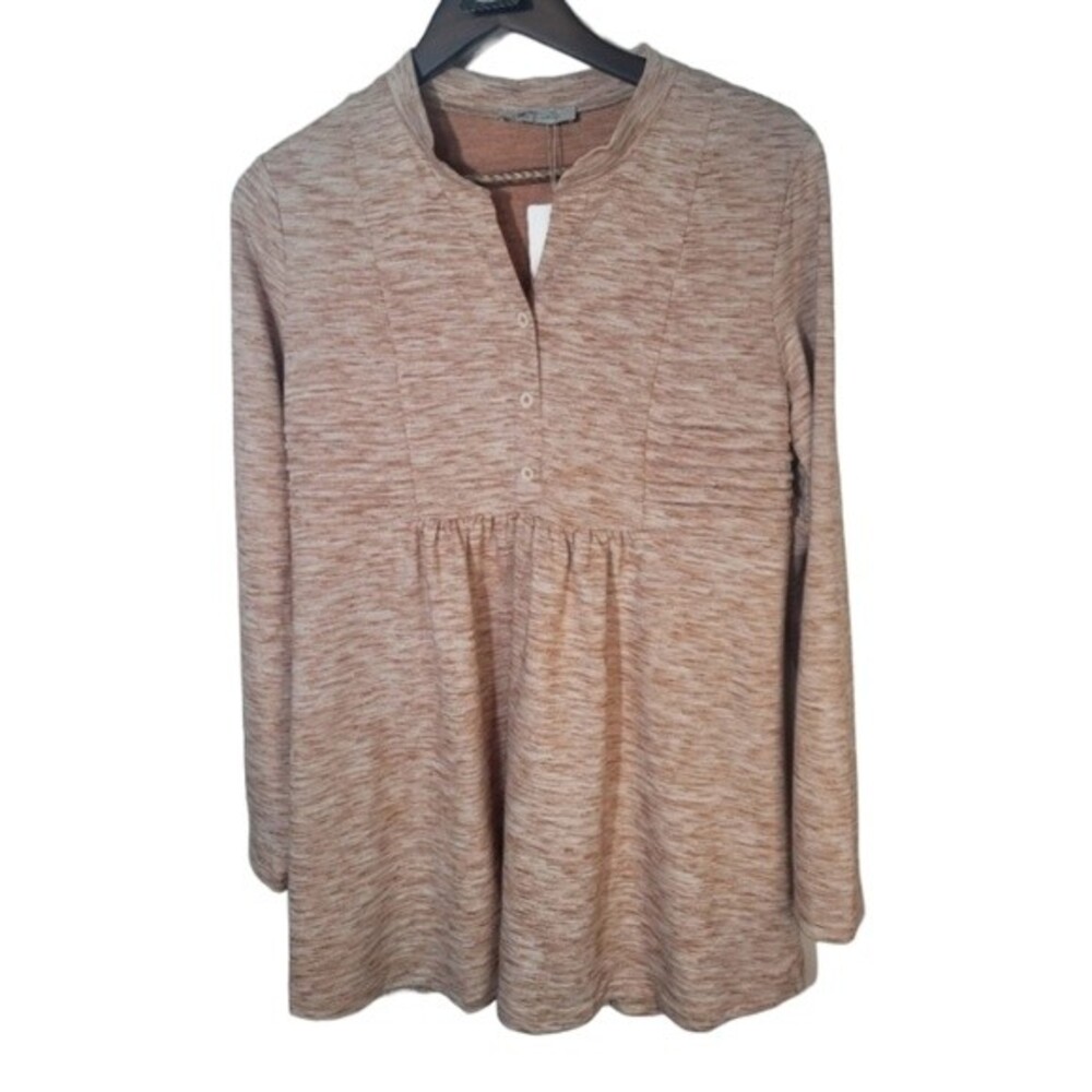 Sese Code Peplum Long-sleeve Top Taupe & Cream Size Large